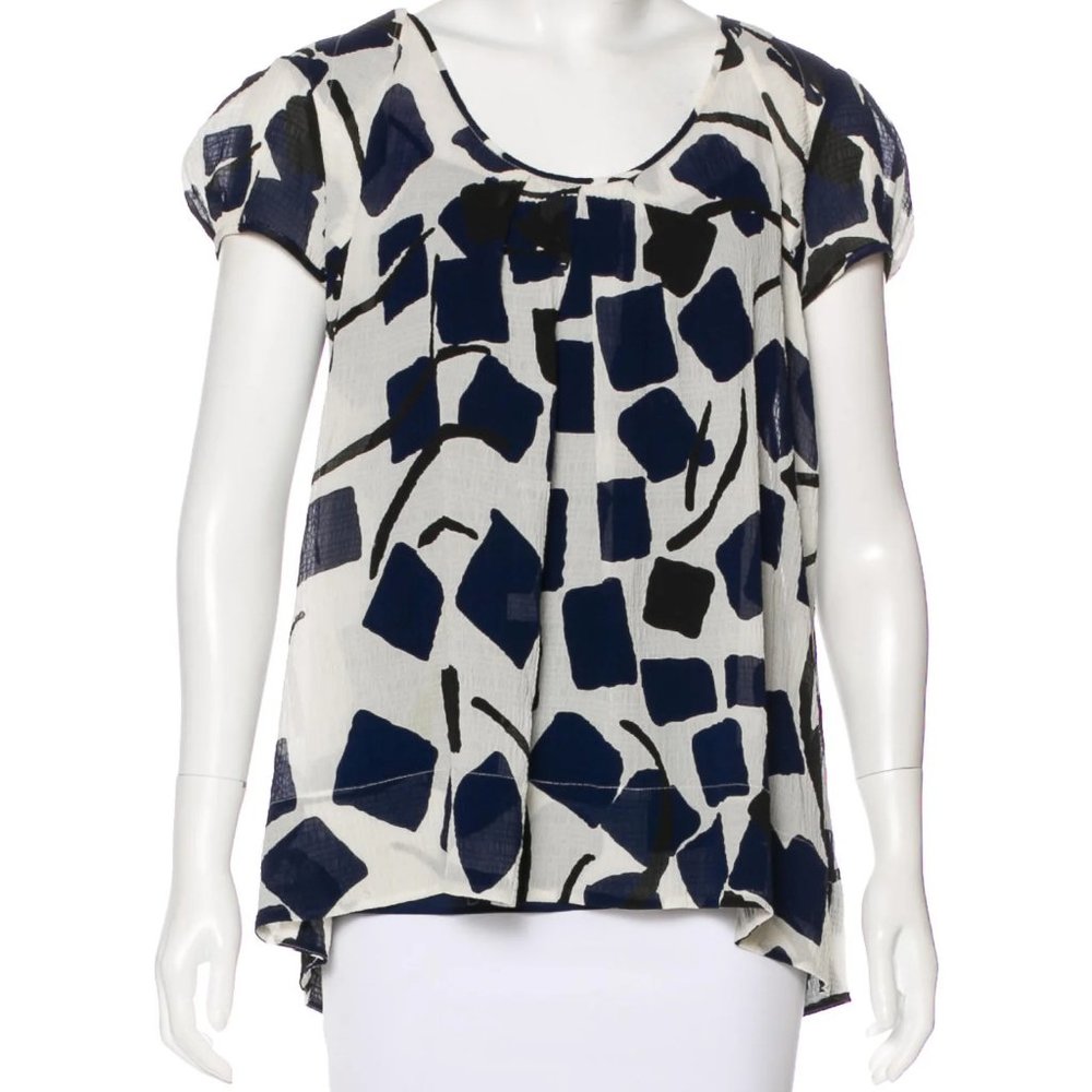 DVF Diane Von Furstenberg Blue Geometric Silk Top 4